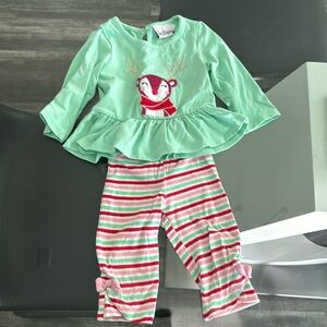 Rare Editions Christmas Reindeer 2-piece outfit Size 6-9 Months